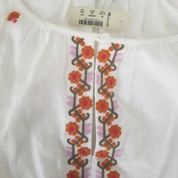 NWT Madewell White Embroidered Linen-Blend Raglan Ruffle Mini Dress XS Boho 70's - Picture 9 of 16